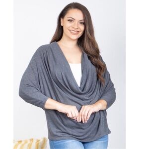 POLIANA PLUS GRAPHITE GRAY COWL NECK  DOLMAN SLEEVE TOP BLOUSE SWEATER SIZE 3XL